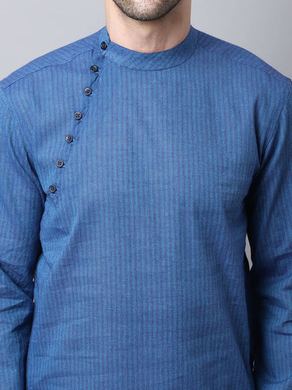 Even Apparels Blue Pure Cotton Men's Kurta With Side Placket