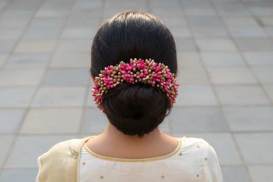 Pink & Gold Pollens Bridal Hair Gajra