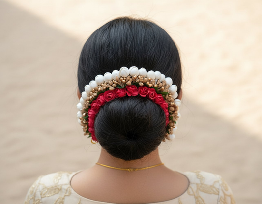 Red & Gold Flower Hair Gajra
