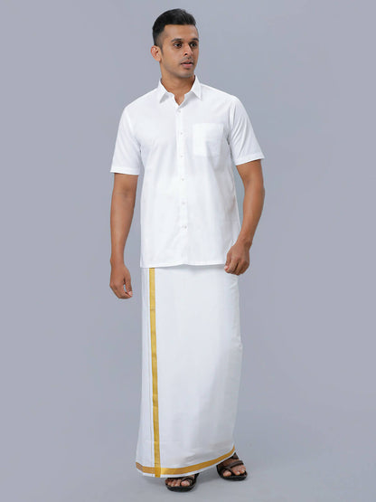 Ramraj Cotton Mens Half Sleeve Formal Poly Cotton White Shirt