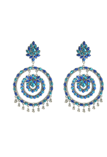 Mominos Fashion Johar Kamal Women's Blue Kundan Circles Earrings