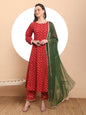 Yufta Pure Cotton Red Anarkali Kurta Dupatta Set