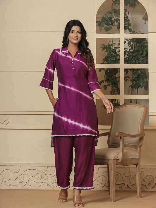 Yufta Purple Chanderi Silk Tie Dye Co-Ord Set