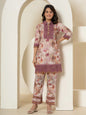Yufta Purple Cotton Schiffli Co-Ord Set With Lace Detailing