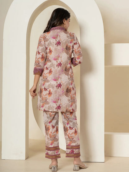 Yufta Purple Cotton Schiffli Co-Ord Set With Lace Detailing