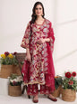 Yufta Purple Floral Print A-Line Kurta Trouser And Dupatta Set