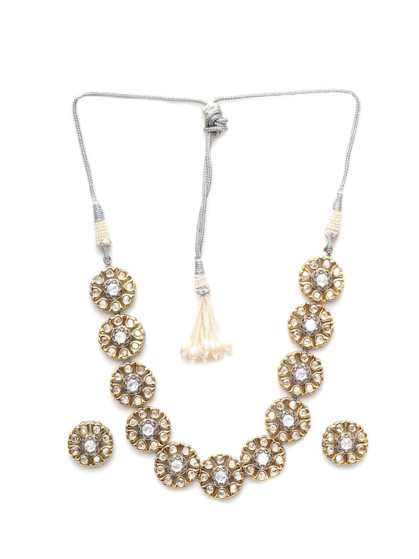 Kundan Choker with Studs Jewellery Set (silver) - Ruby Raang