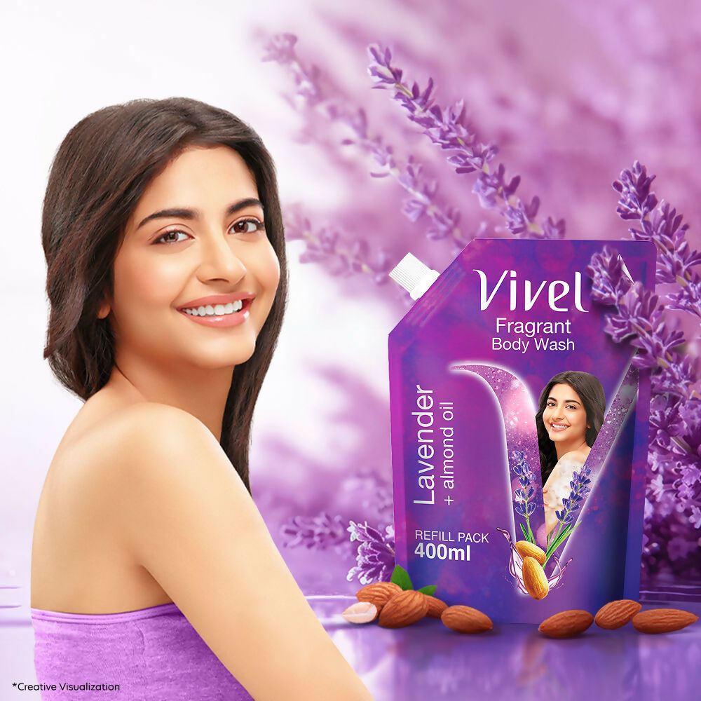 Vivel Fragrant Body Wash Lavender & Almond Oil Moisturizing Shower Gel Supersaver Refill Pack