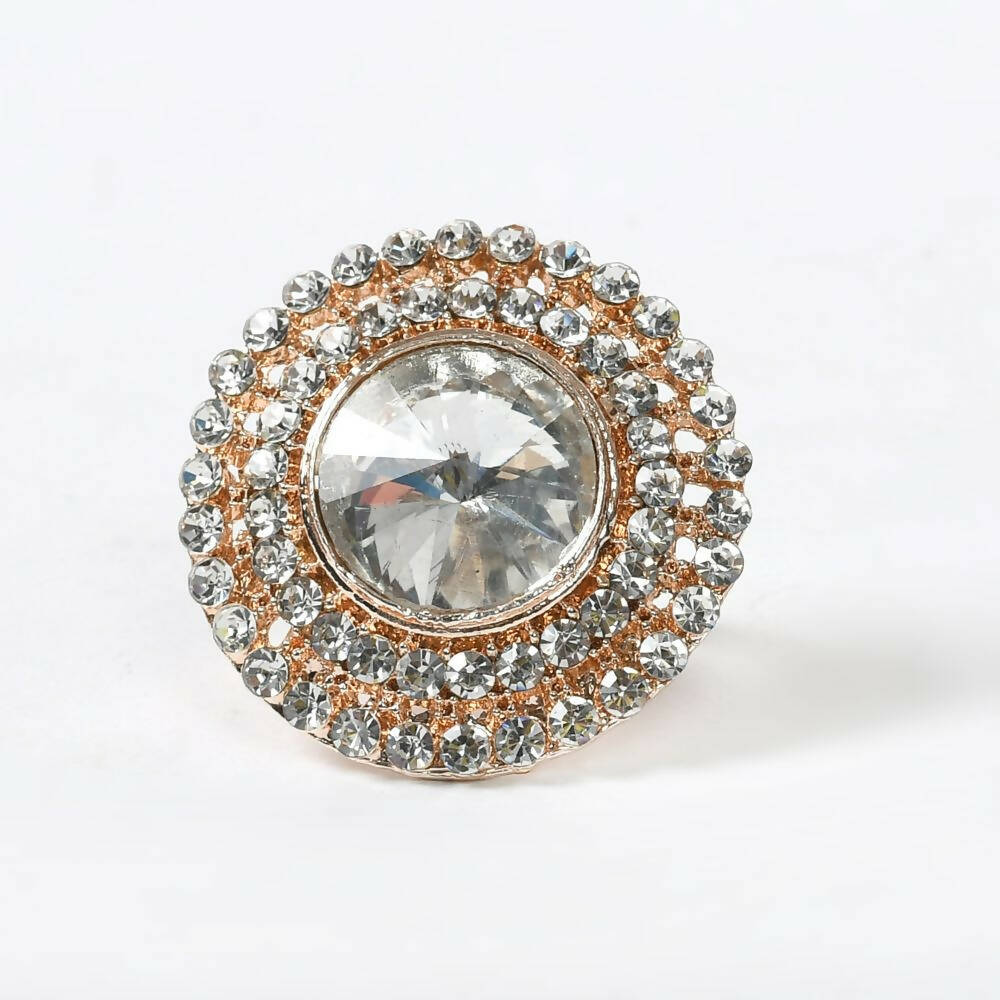 Mominos Fashion Joharkamal Gold-Polished Stone Studded Adjustable Finger Ring - Design 06
