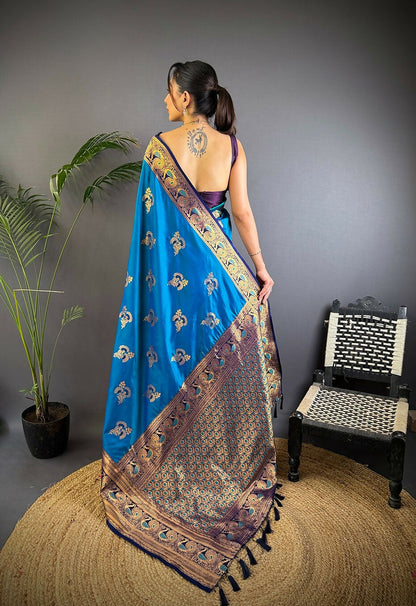 Joban Fashion Banarasi Royal Blue Woven Soft Silk Saree