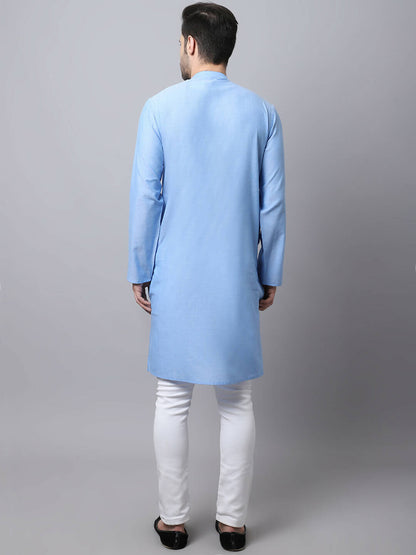 Even Apparels Blue Pure Cotton Men's Kurta With Side Placket (MMS503)