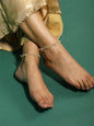 Gold-Polished White Kundan Studded Beaded Anklet - Ruby Raang
