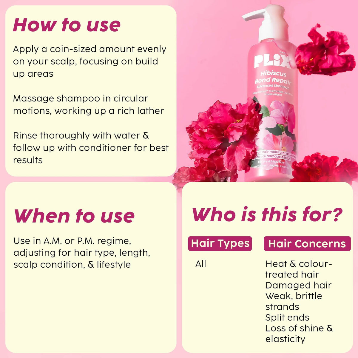 PLIX The Plant Fix Hibiscus Bond Repair Advanced Shampoo For Damaged, Frizzy Hair