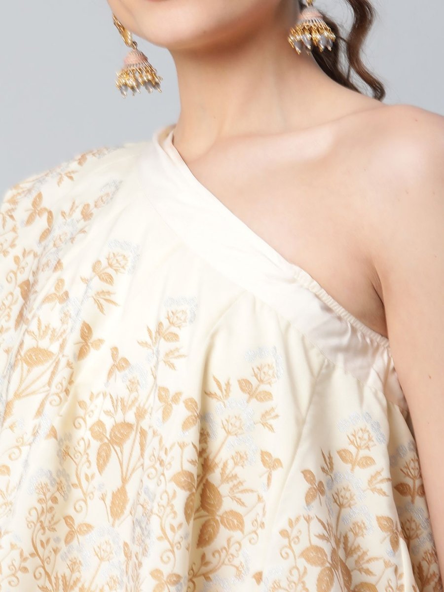 Ahalyaa Women Off White Crepe Floral Printed Top with Palazzos