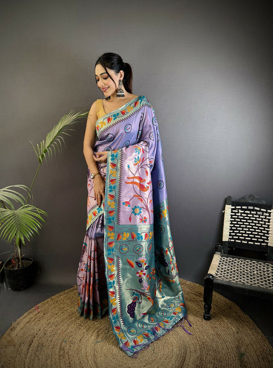 Joban Fashion Lavender Paithani Soft Silk Meenakari Saree