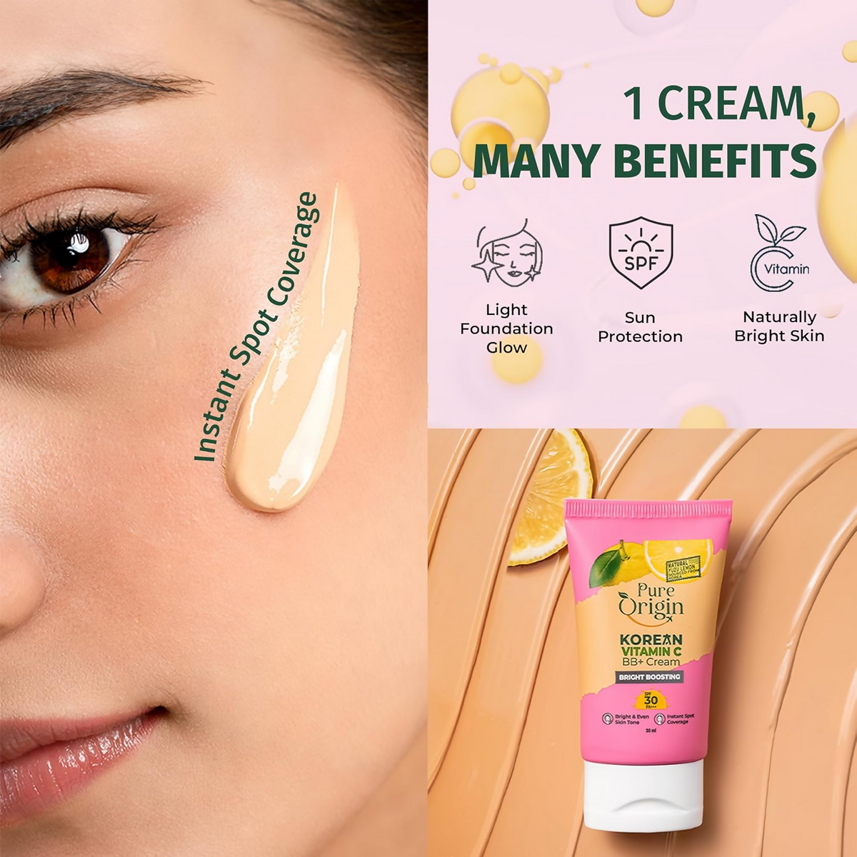 Pure Origin Korean Vitamin C Bright Boosting BB+ Cream Natural Bb Face Cream
