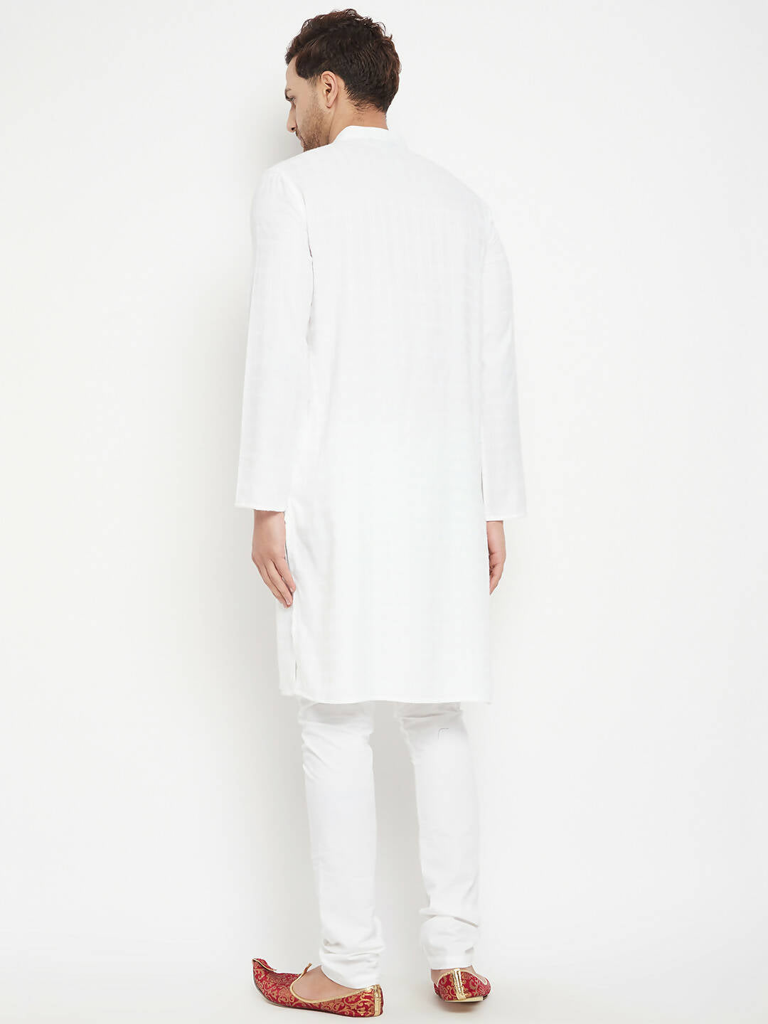 Even Apparels White Viscose Long Men's Kurta With Band Collar