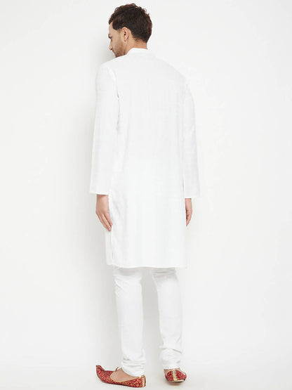 Even Apparels White Viscose Long Men's Kurta With Band Collar