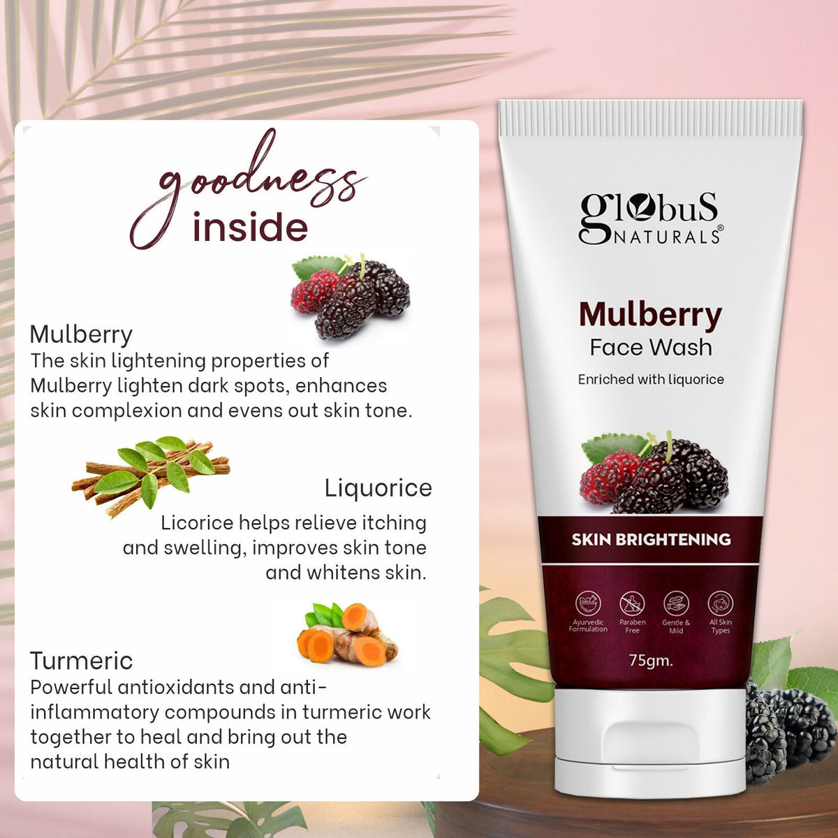 Globus Naturals Mulberry Fairness Face Wash, Suitable For All Skin Types