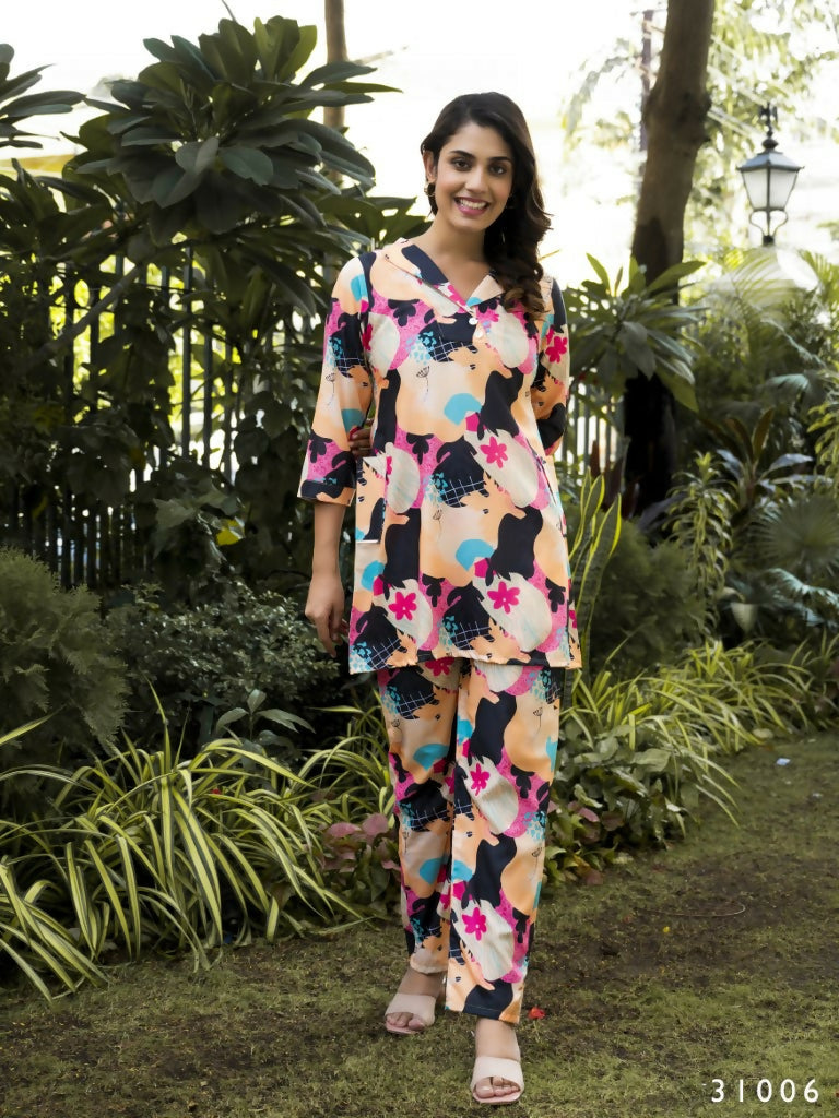 Casual Fashionable Multi Muslin Cotton co-ord set - Manya
