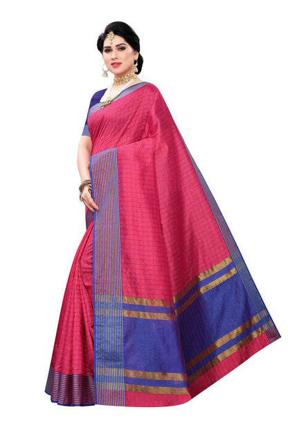 Vamika Pink and Blue Cotton Silk Weaving Saree (Manipuri Pink)