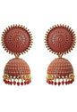 Mominos Fashion Joharkamal Gold-Polished Meenakari Jhumkas For Women & Girls (Red)