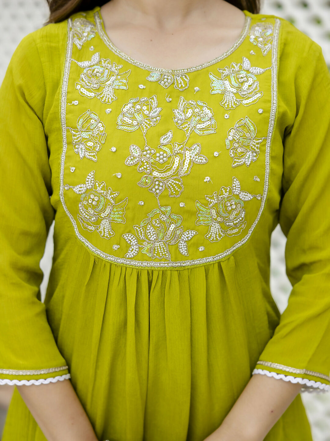 The52 Liril Women's Beautiful Embroidered work Chinon Fabric with Flared Kurta, Pant and Dupatta Set