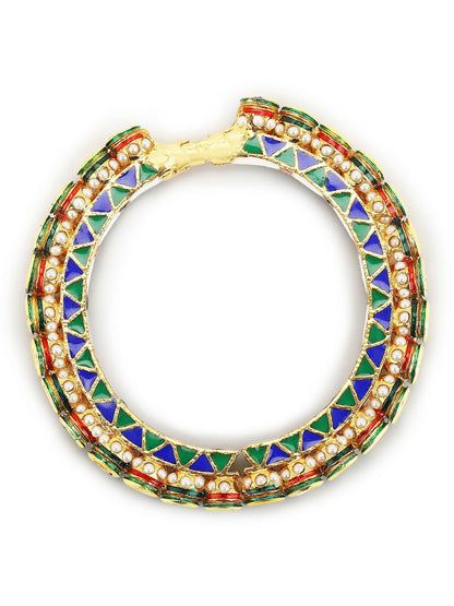 Gold-Polished Stone Studded Meenakari Bangle - Ruby Raang