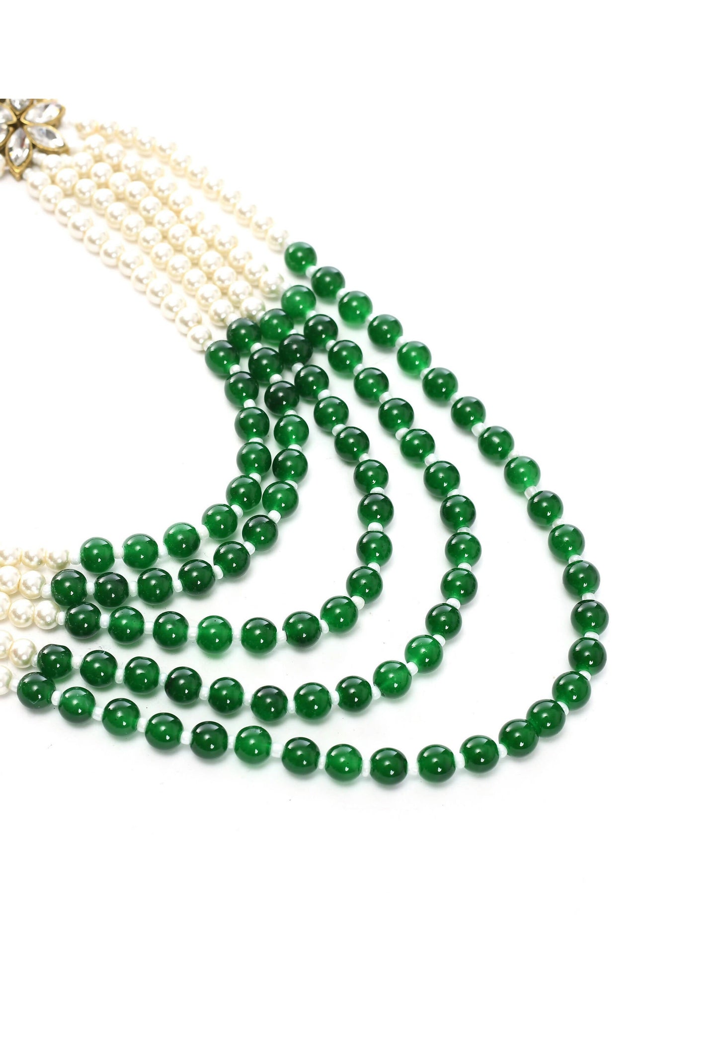 Mominos Fashion Johar Kamal Gold-Polished Rani Haar with Green and Off white Pearls Jewellery Set