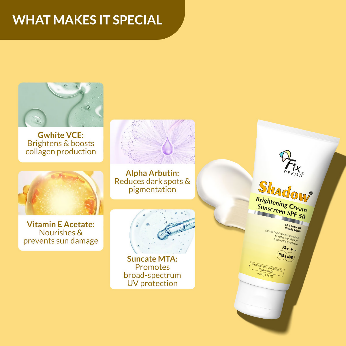 Fixderma Shadow Brightening Cream Sunscreen SPF50 PA+++ UVA/UVB