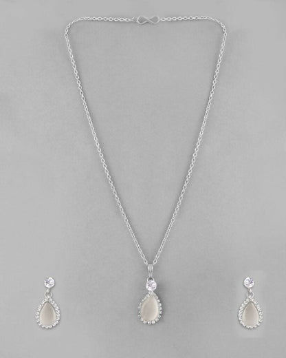 VOJ Silver Plated White Stone With AD Stone Studded Chain Set