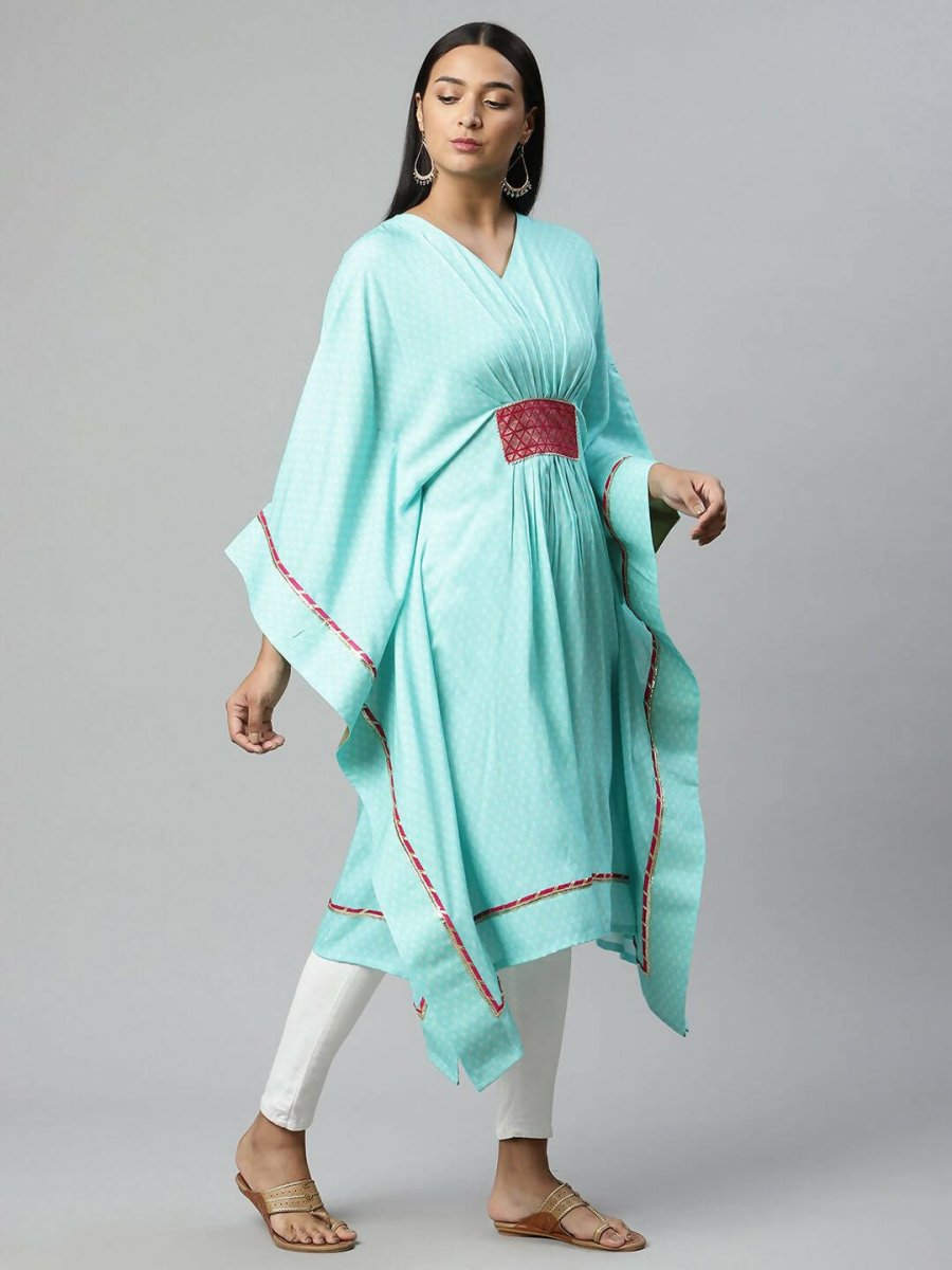 Ahalyaa Womens Blue Rayon Printed Kaftan