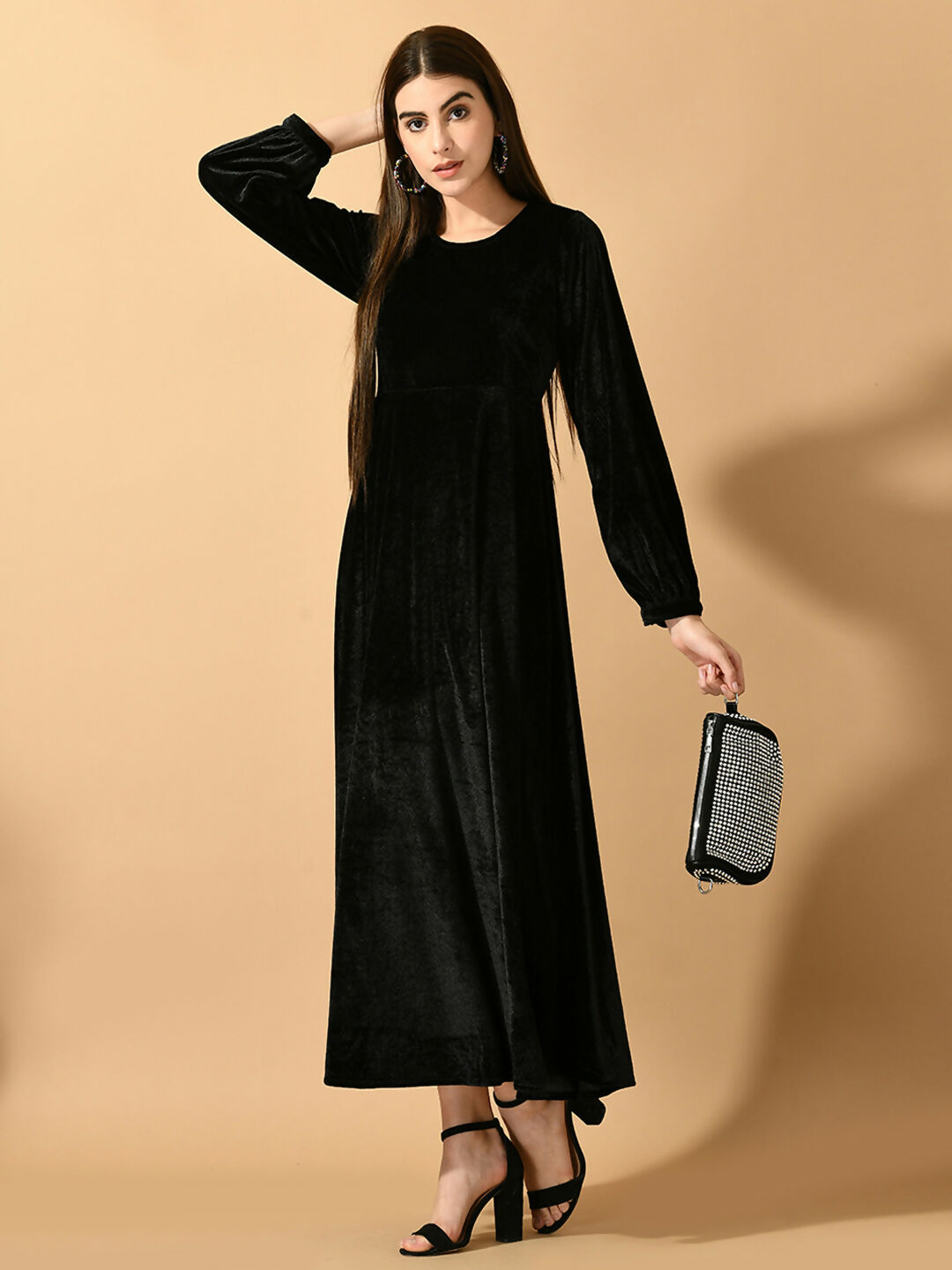 Myshka Women's Black Fit and Flare Party Dress