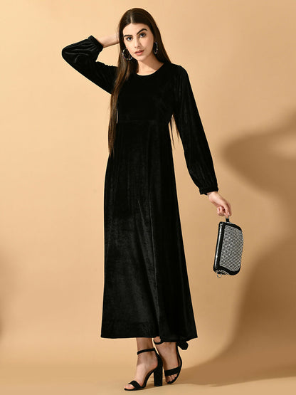 Myshka Women's Black Fit and Flare Party Dress