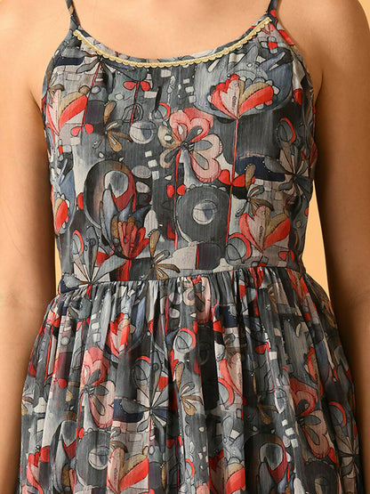 Myshka Women's Grey Fit and Flare Party Dress