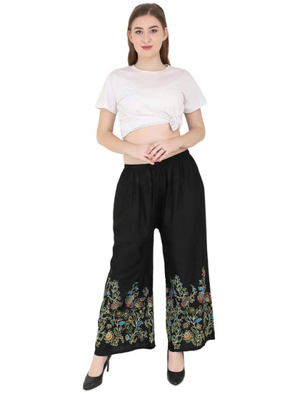 Mominos Fashion Black Floral Design Palazzo