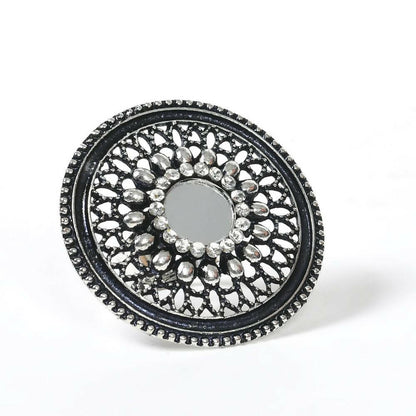 Mominos Fashion Joharkamal Oxidised Silver-Toned Adjustable Finger Ring