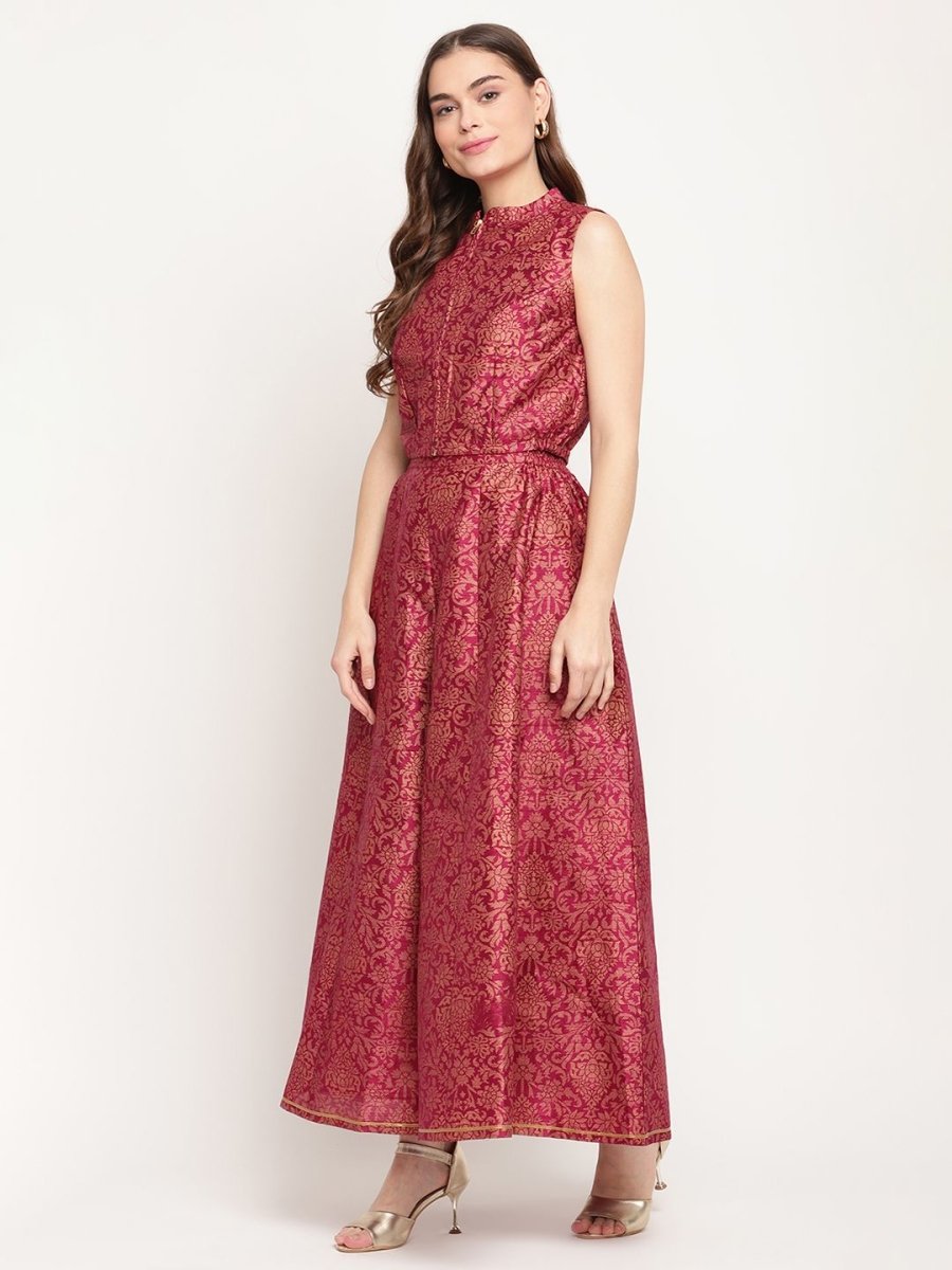 Ahalyaa Women Burgundy Floral Printed Regular Top with Palazzos