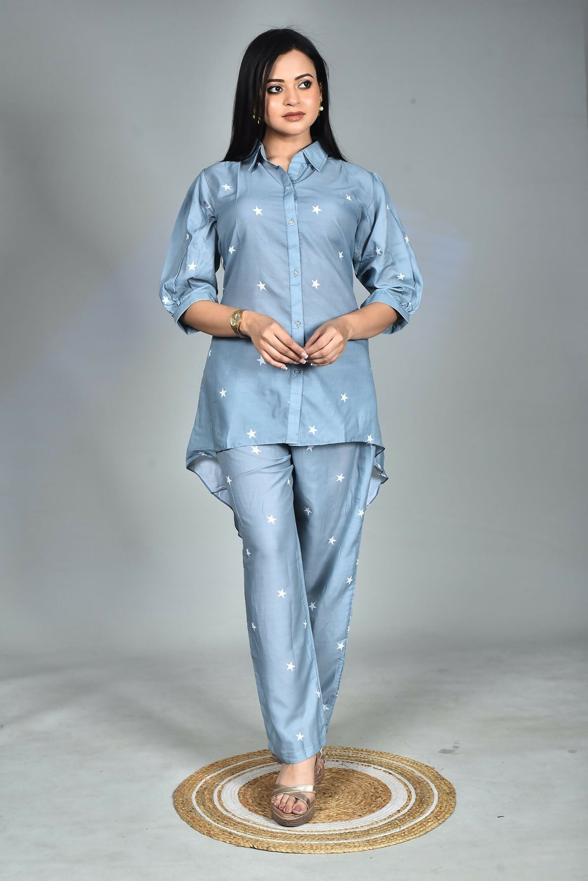 Morchari Digital Print Semi Muslin Co-Ord Set Top & Trouser-Multicolor