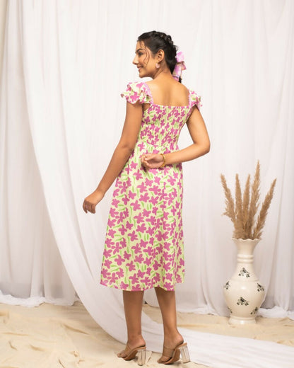 FIORRA Women's Pink Georgette Floral Printed Dress
