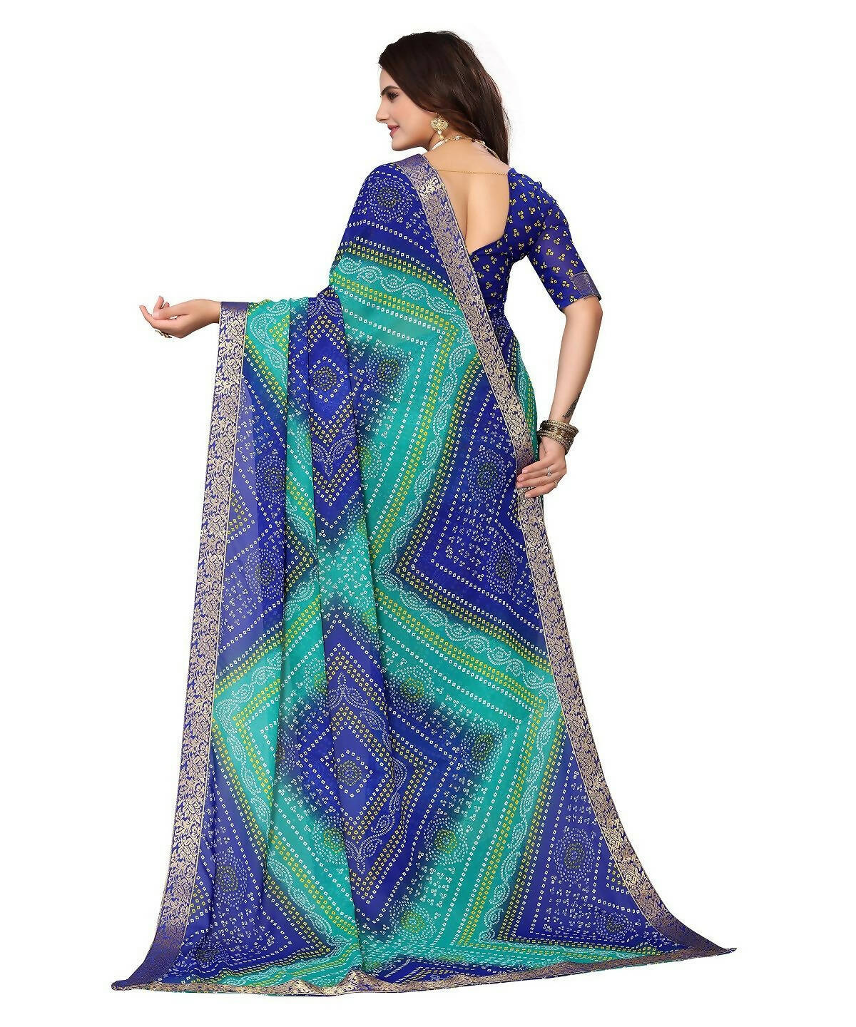 Vamika Blue Georgette Printed With Lace Saree (VERA BLUE)