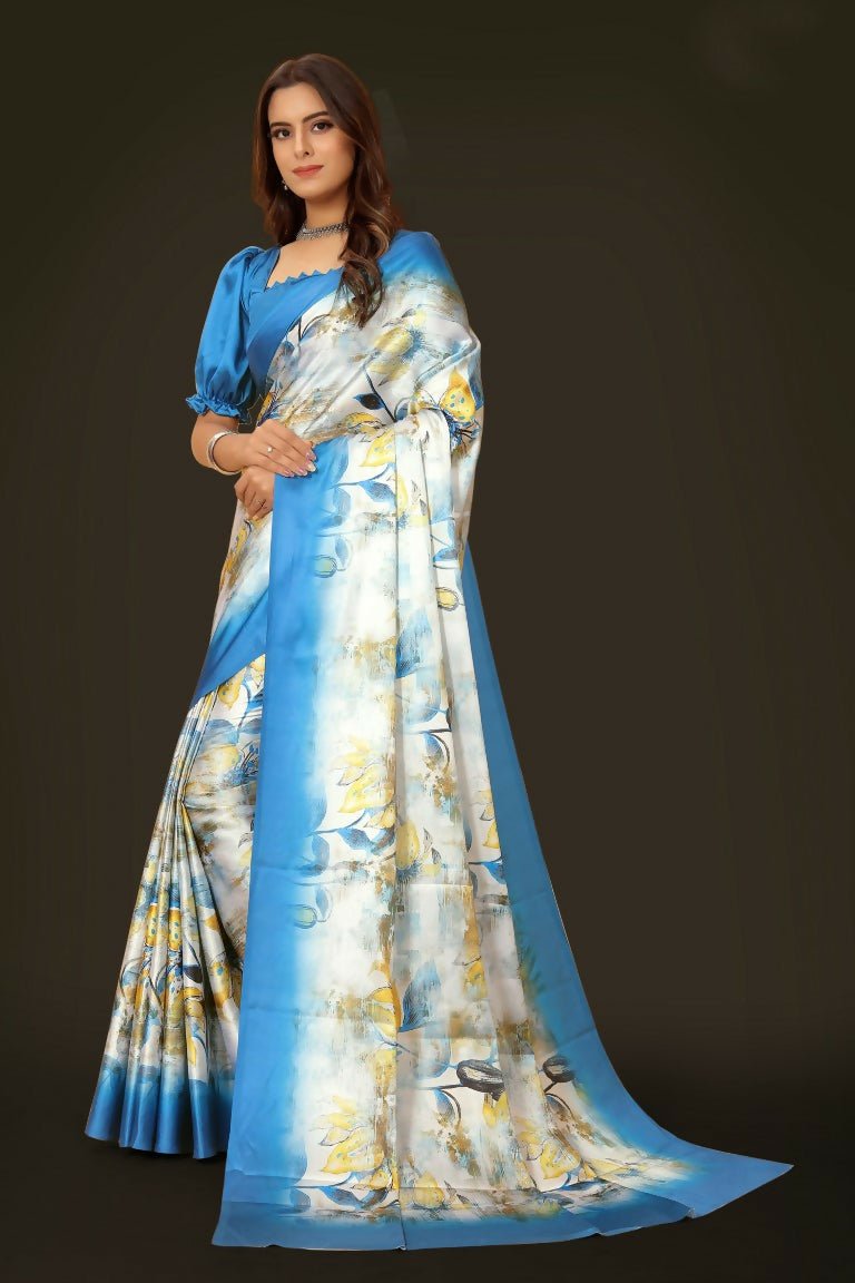 Aayaa Designer Printed Satin Saree - Multi Color