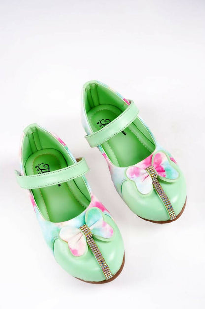 Tiny Bugs Girls Bow Embellished Party Wear Ballerinas - Multi