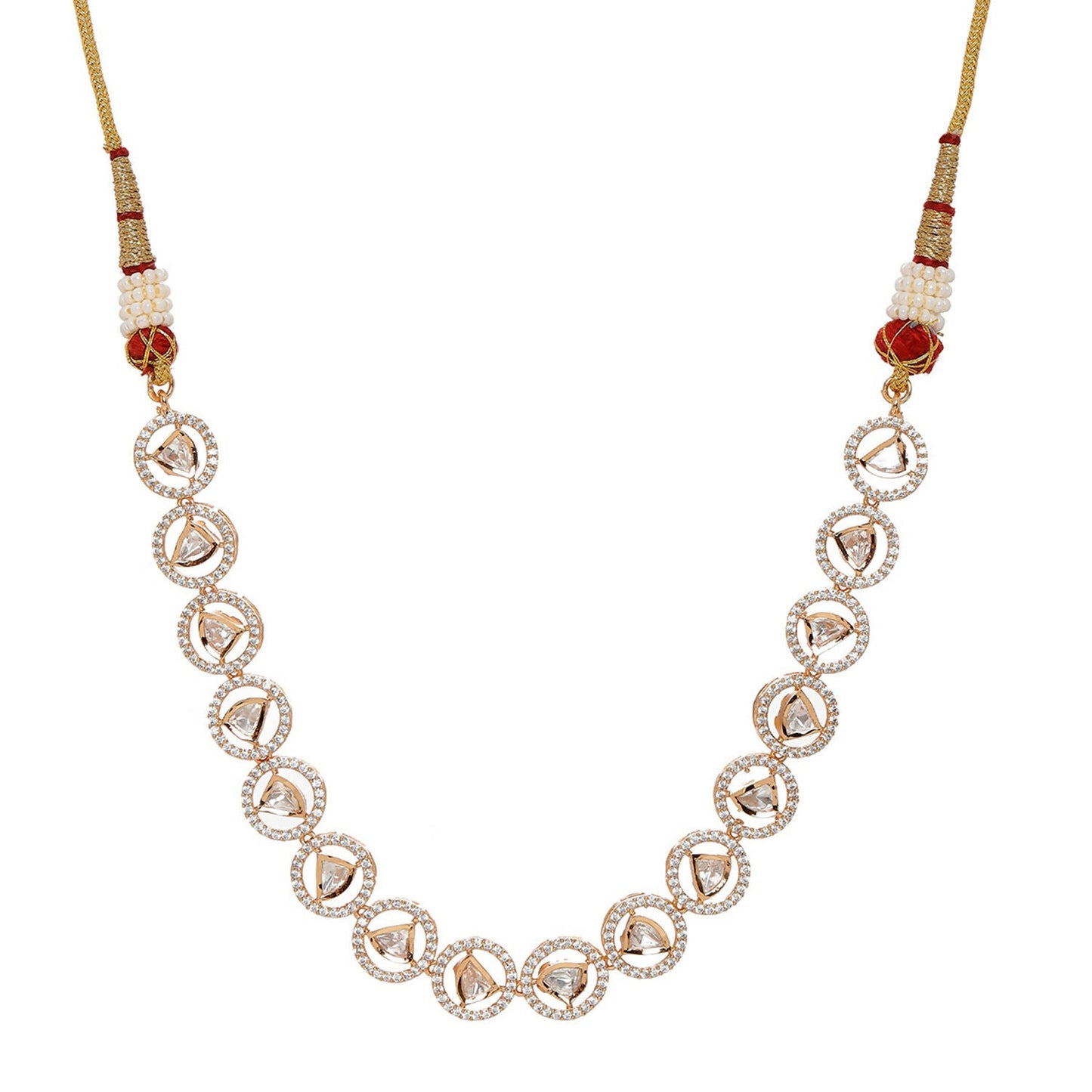 Patti Shapped Kundan and Round Diamond Neckpiece (Gold) - Ruby Raang