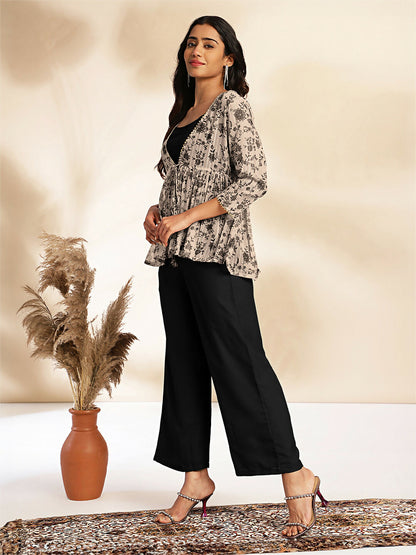 Janasya Black Crepe Solid Top,Bottom & Jacket