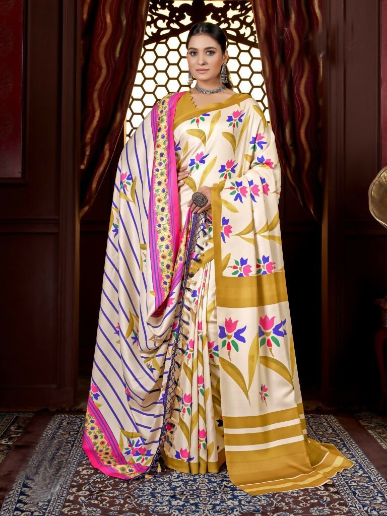 Aayaa Designer Winter Collection Printed Saree With Shawl - Multi Color