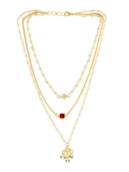White and gold, Red Stone Kundan Necklace - Ruby Raang
