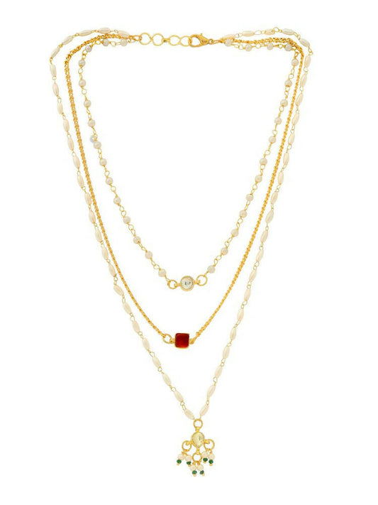 White and gold, Red Stone Kundan Necklace - Ruby Raang
