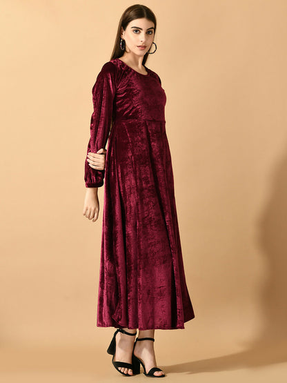 Myshka Women's Violet Fit and Flare Party Dress