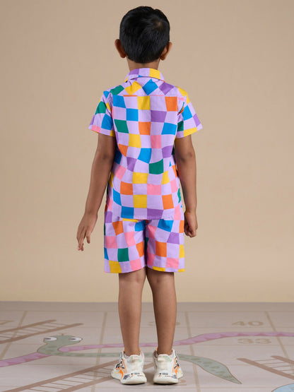 Snakes and Ladders Boys Multi Color Rotary Print Shirt and Boxer Set from Siblings Collection